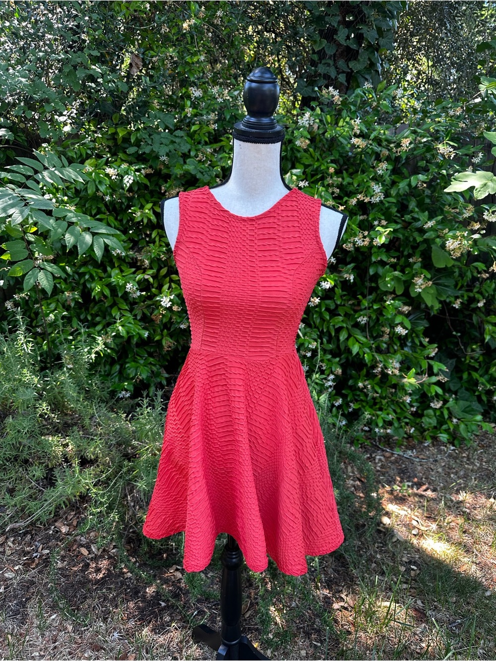Red Textured Fit-and-Flare Dress - Sleeveless Women's Dress